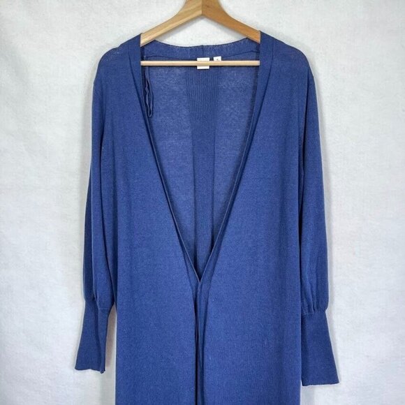 Gap Long Sleeve Linen Blend Open Front Duster Cardigan Sweater Size Med Blue - Picture 2 of 8